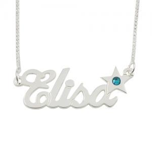 Sterling Silver Name Necklace With Star Birthstone
