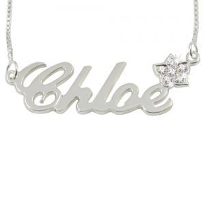 Sterling Silver Name Necklace With Flower Diamond