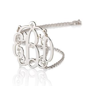 Silver Monogram Necklace With Diamond And 2 Loops