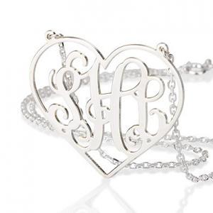 Heart Framed Silver Monogram Necklace