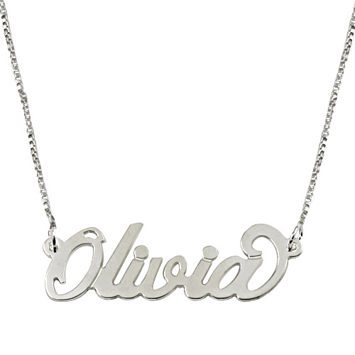 Double Thickness "carrie" Style Name Necklace In Sterling Silver
