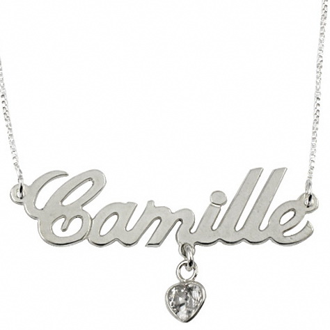 Sterling Silver Name Necklace With Heart Shaped Swarovski Crystal