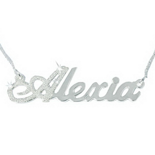 First Letter Diamond-cut Sparkling Sterling Silver Name Necklace