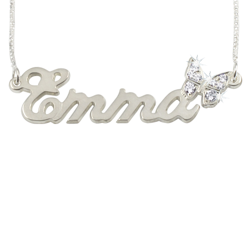 Sterling Silver Name Necklace With Diamond Butterfly