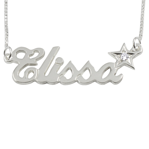 Sterling Silver Name Necklace With Star Diamond