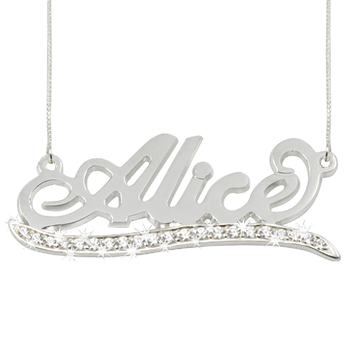 Sterling Silver Name Necklace With Diamond Underline