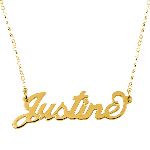 Double Thickness 18k Gold Plated "carrie" Name Necklace Over Sterling Silver