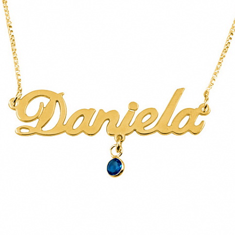 18k Gold Plated Sterling Silver Name Necklace With Birthstone Swarovski