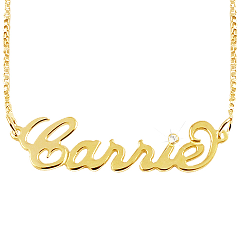 14k Gold "carrie" Name Necklace With Swarovski Crystal