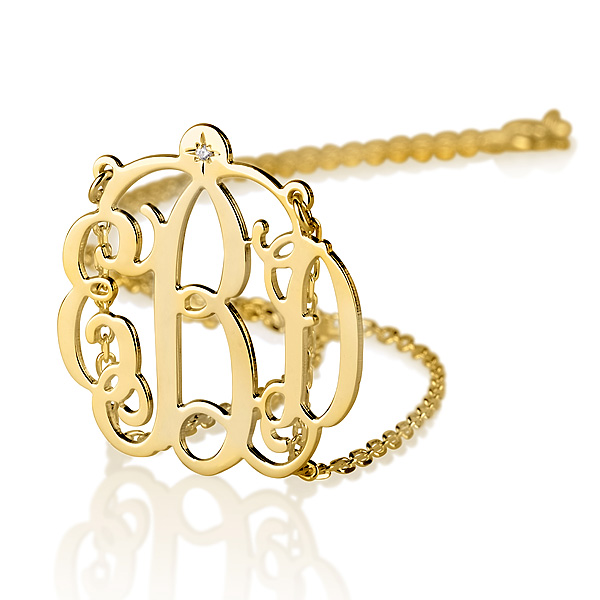Gold Over Silver Monogram Necklace With Diamond And 2 Loops