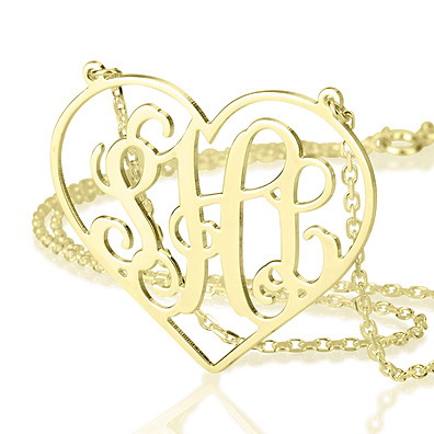 Heart Framed Gold Plated Silver Monogram Necklace